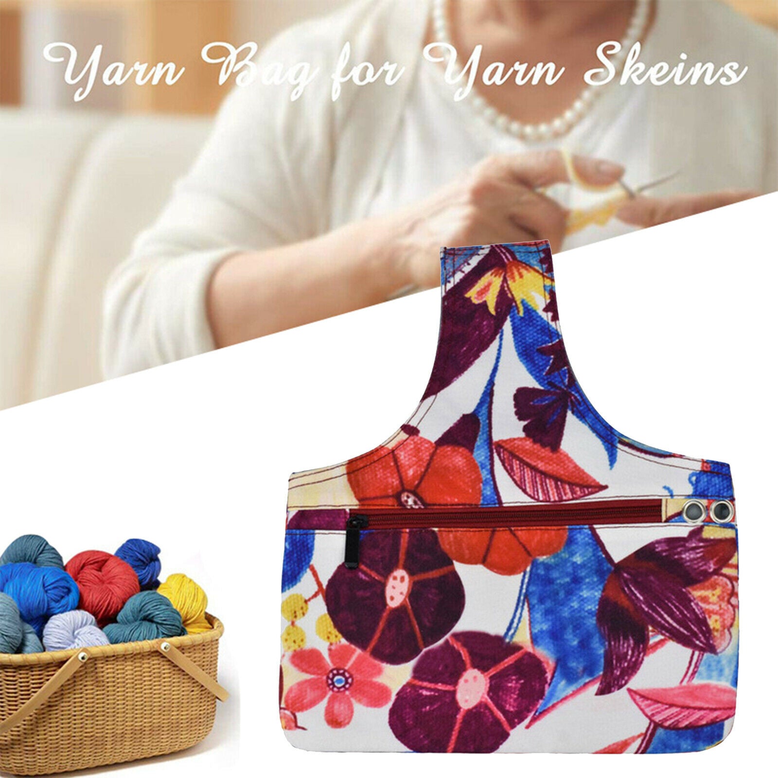 600D Oxford Cloth Knitting Tote Bag Lightweight Yarn Storage Organizer