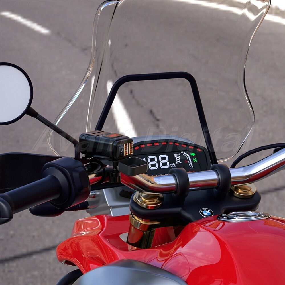 12V Motorcycle SAE to QC3.0 Dual USB Quick Charger With LED Voltmeter & Switch