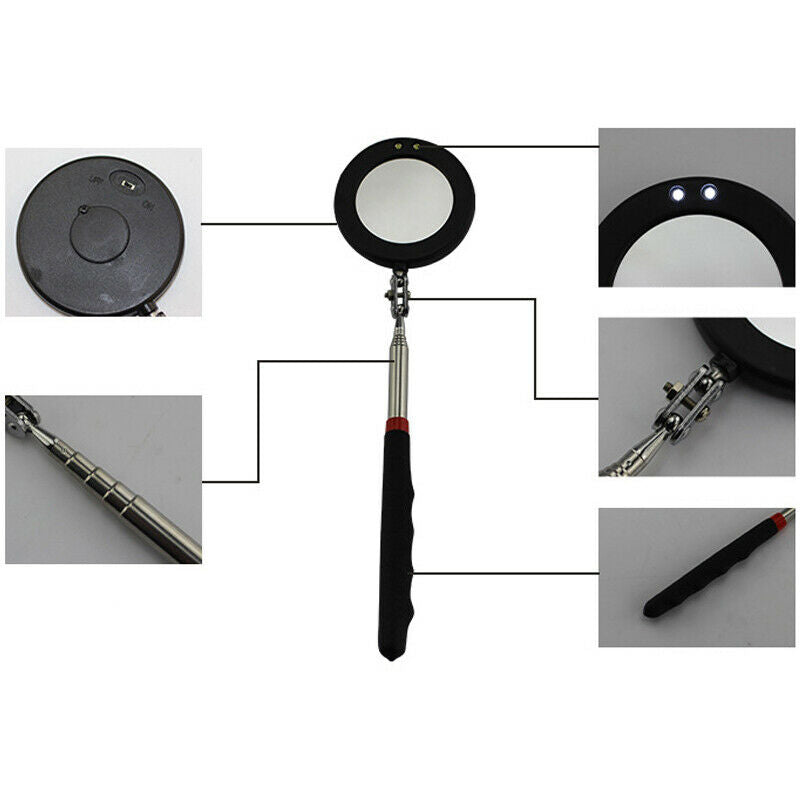 360Â° Rotate Car LED light Welding Repair Reflector Telescopic Inspection Mirror
