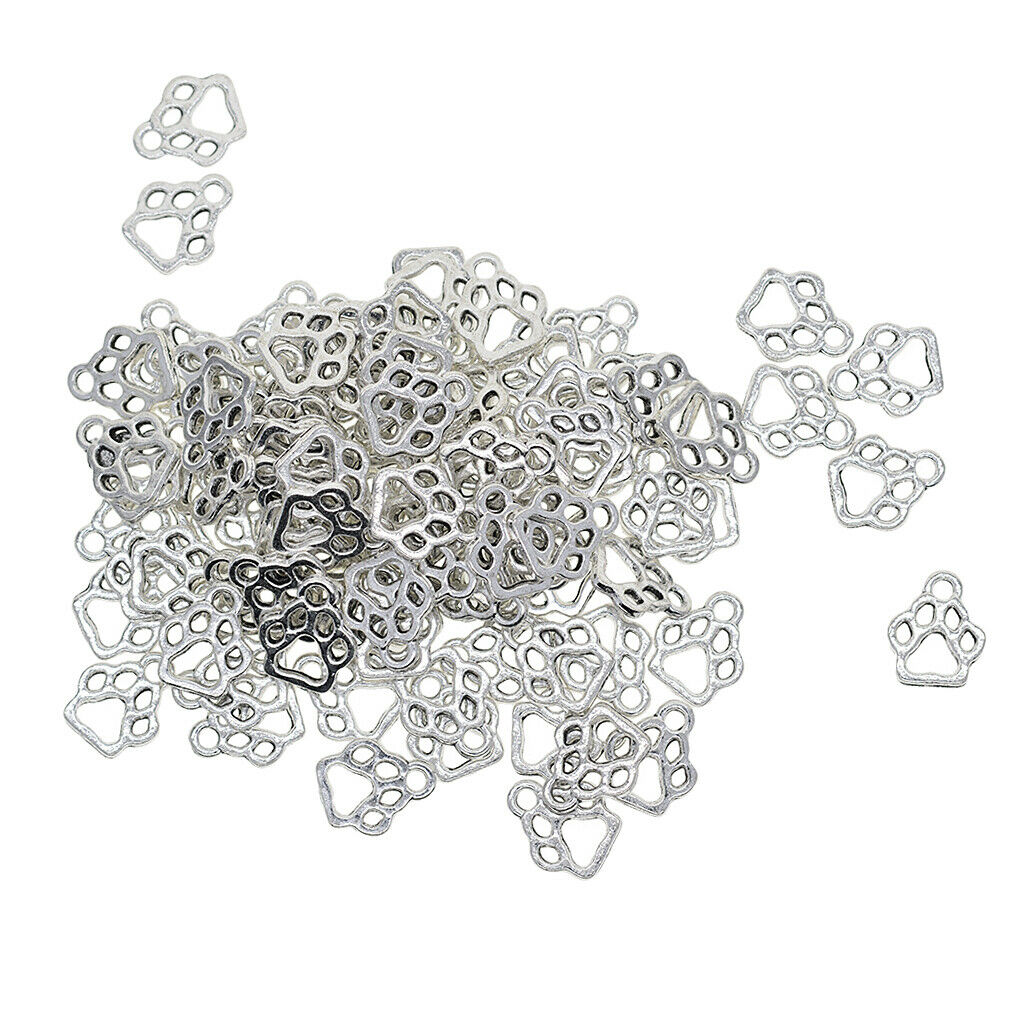 100x Cat Paw Footprint Shape Alloy Pendants Charms for DIY Bracelet Necklace