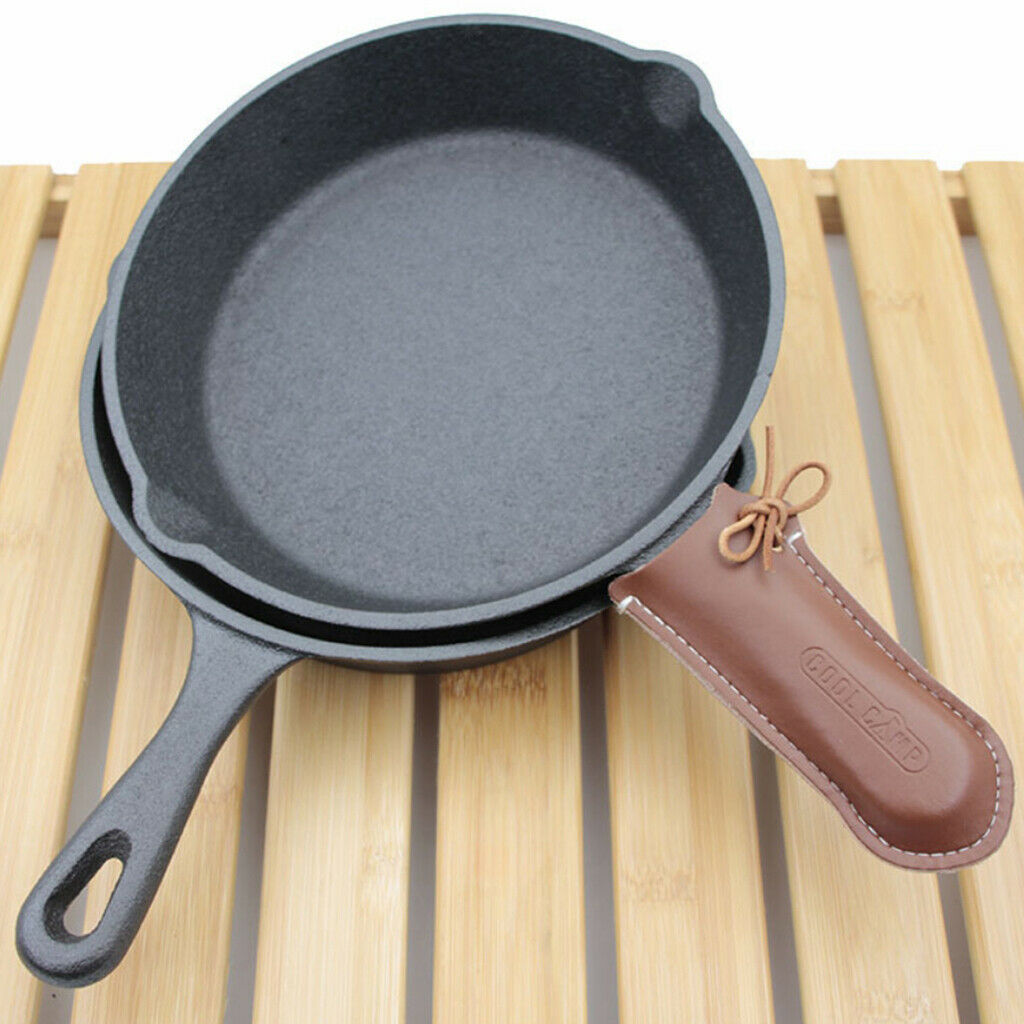 Pan Handle Cover Heat Protective Sleeve PU Leather with String Anti Slip