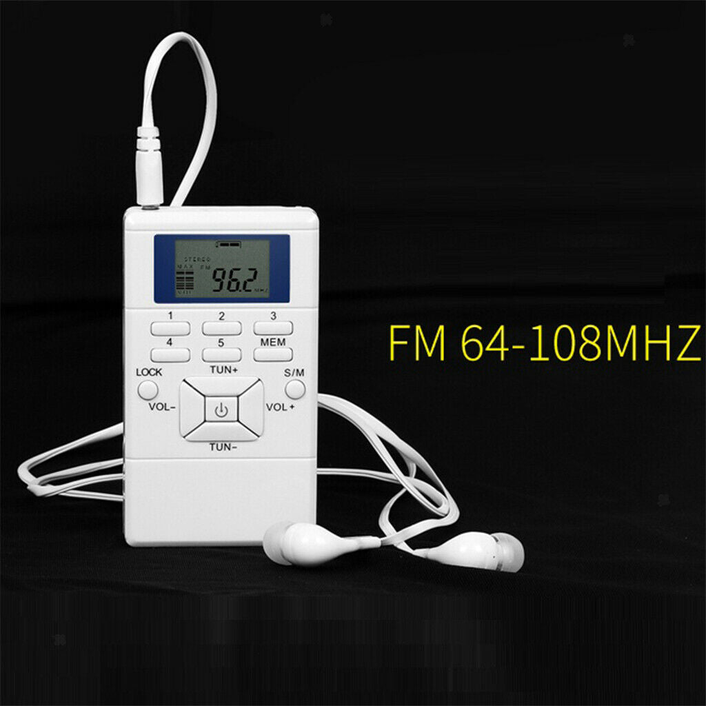 Portable Mini FM Digital Portable Pocket Radio and Earphone White