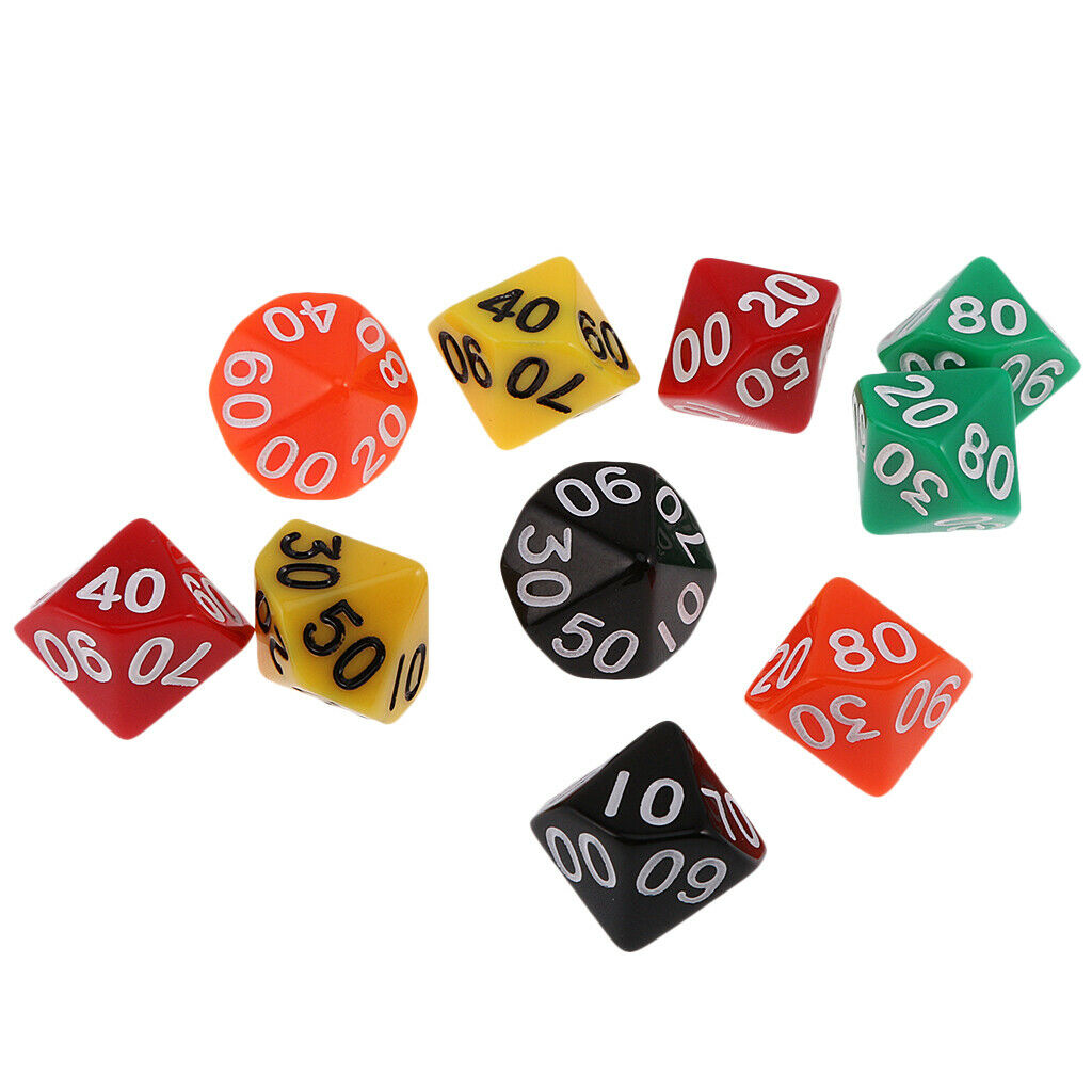 Set of 10 Colored Game Dice 10 Sided Dice D00 90 From D&D