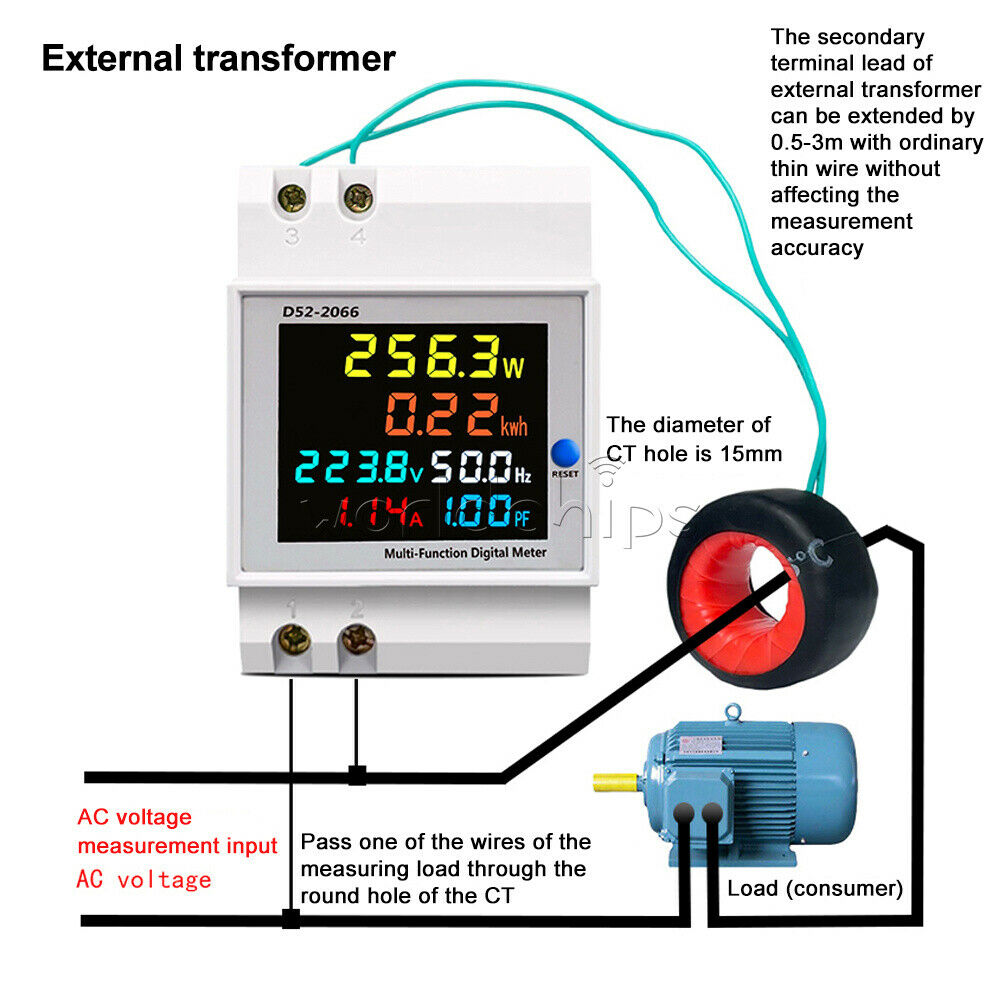 AC250-450V Digital Din-Rail Current Voltage Power Factor Meter Ammeter Voltmeter