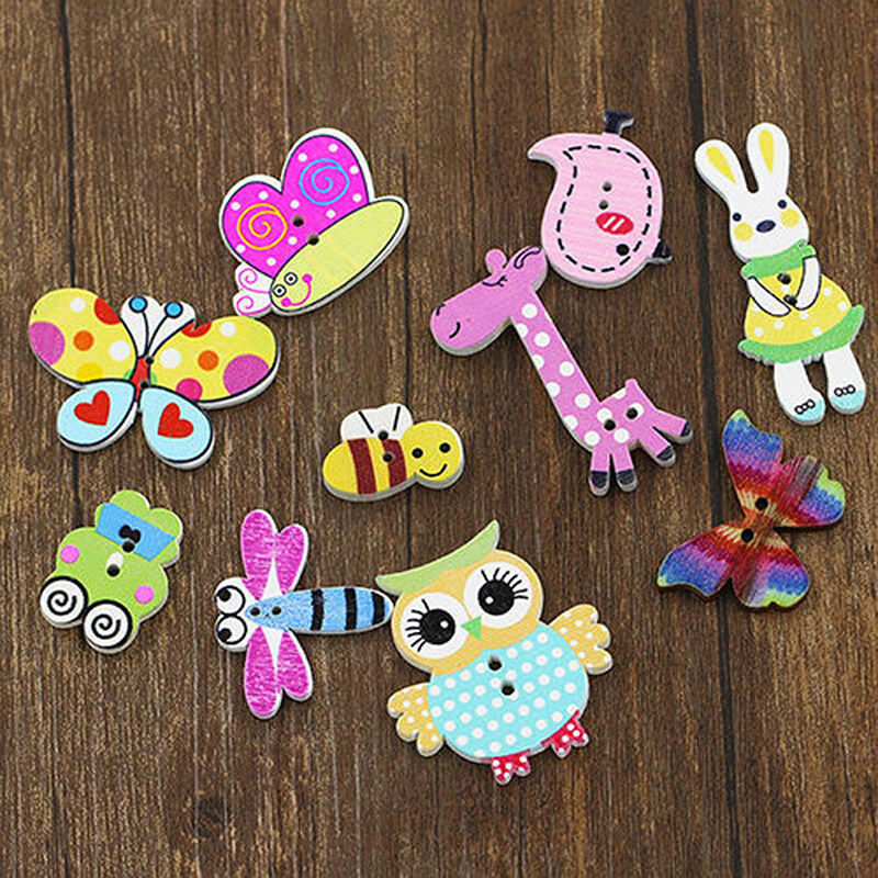 50X Mixed DIY Wooden Popular Scrapbooking Buttons Cartoon Sewing Animal Cr.l8