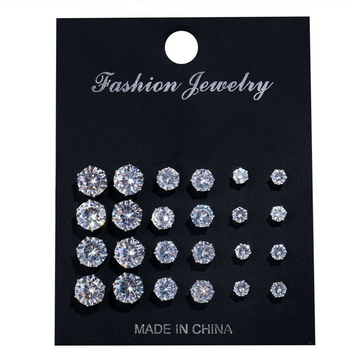 12Pairs/Set Crystal Zircon Stainless Steel Earrings Sets Women Ear Stud Jewelry