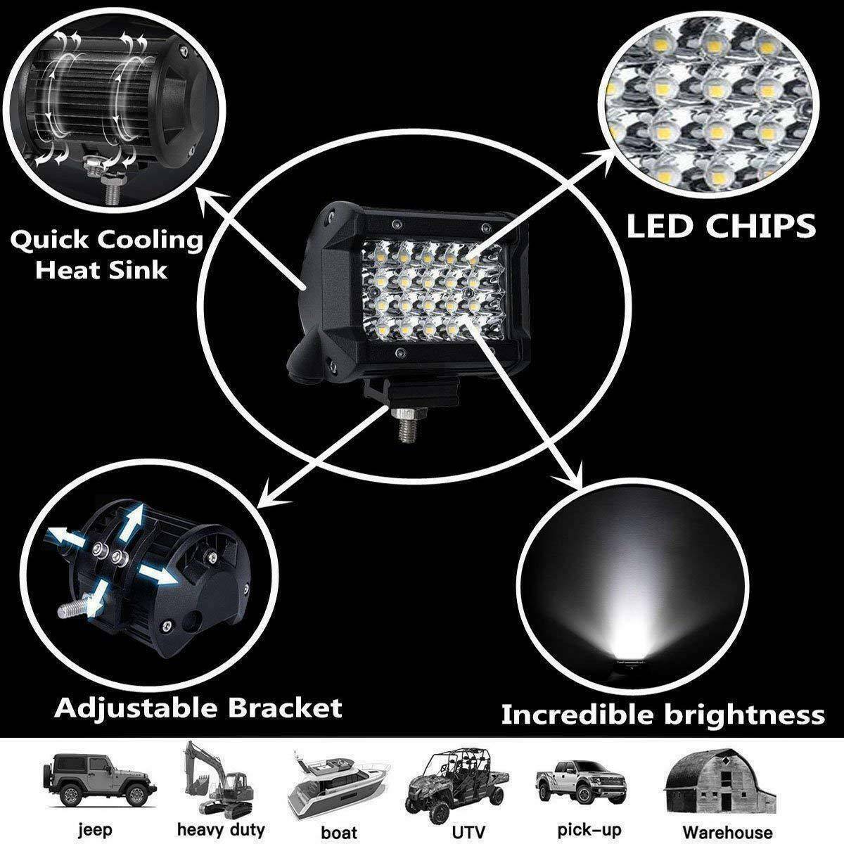 200W 4Inch LED Combo Work Light Spotlight OffRoad Driving Fog Lamp Truck Boat-US