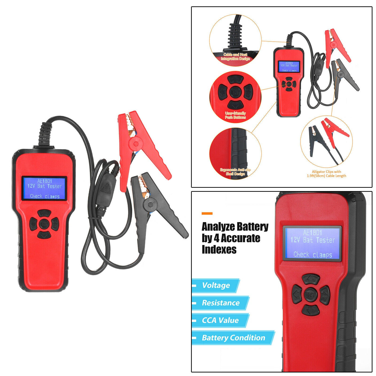 Car Battery Tester Battery Analyzer CCA 12V for Light Truck Cars Vehicles