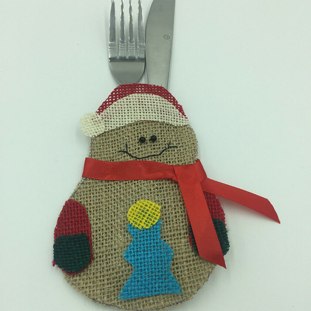 Linen Cutlery Pouch, Santa ClausTableware Fork Bag Pocket Christmas Party Decor