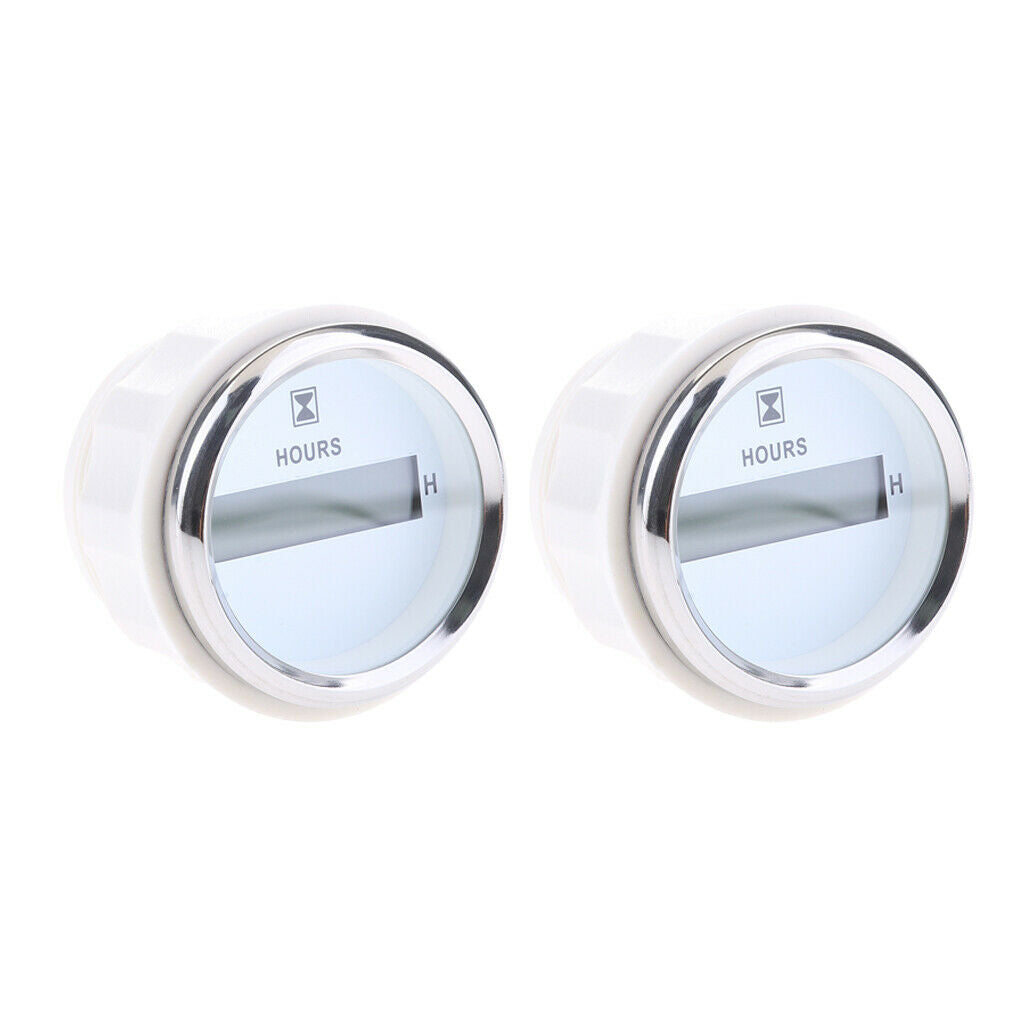 2pcs Marine Boat Digital Hour Meter 52mm Round Gauge Waterproof  White