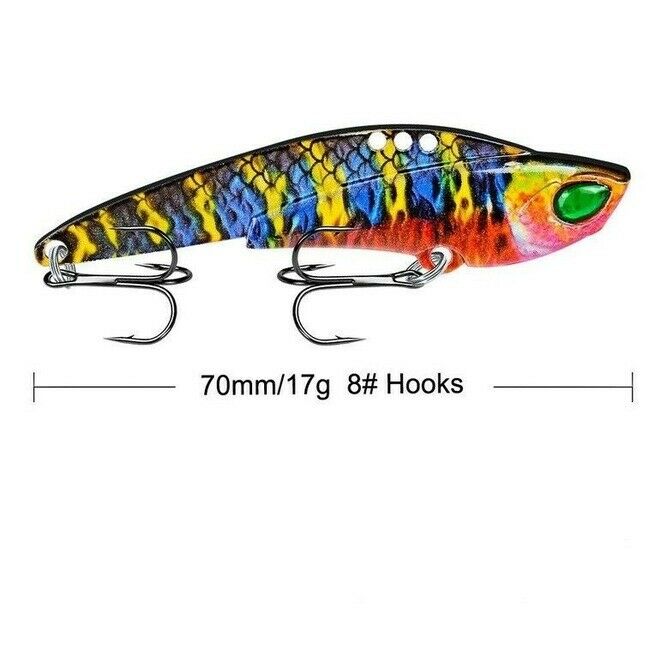 6x Metal Lead Jig Fishing VIB Lure Saltwater Sequins Spoons Bait &Treble Hooks