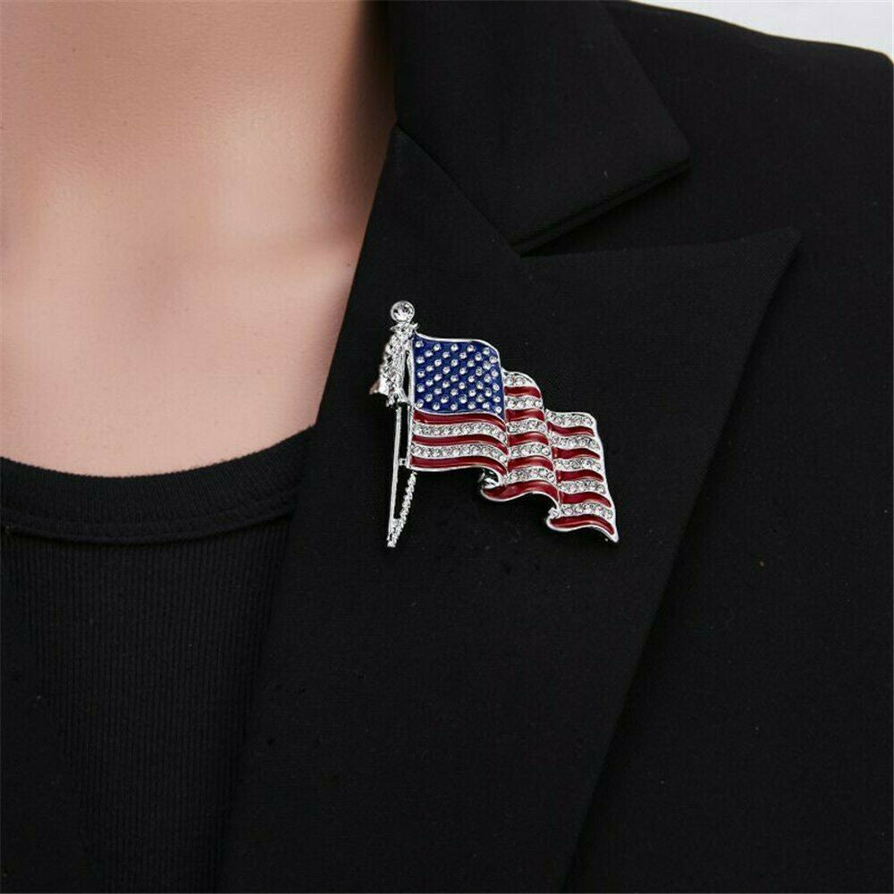 American Flag Rhinestones Crystal Brooch Pin Elegant Jewelry Lapel Fashion US