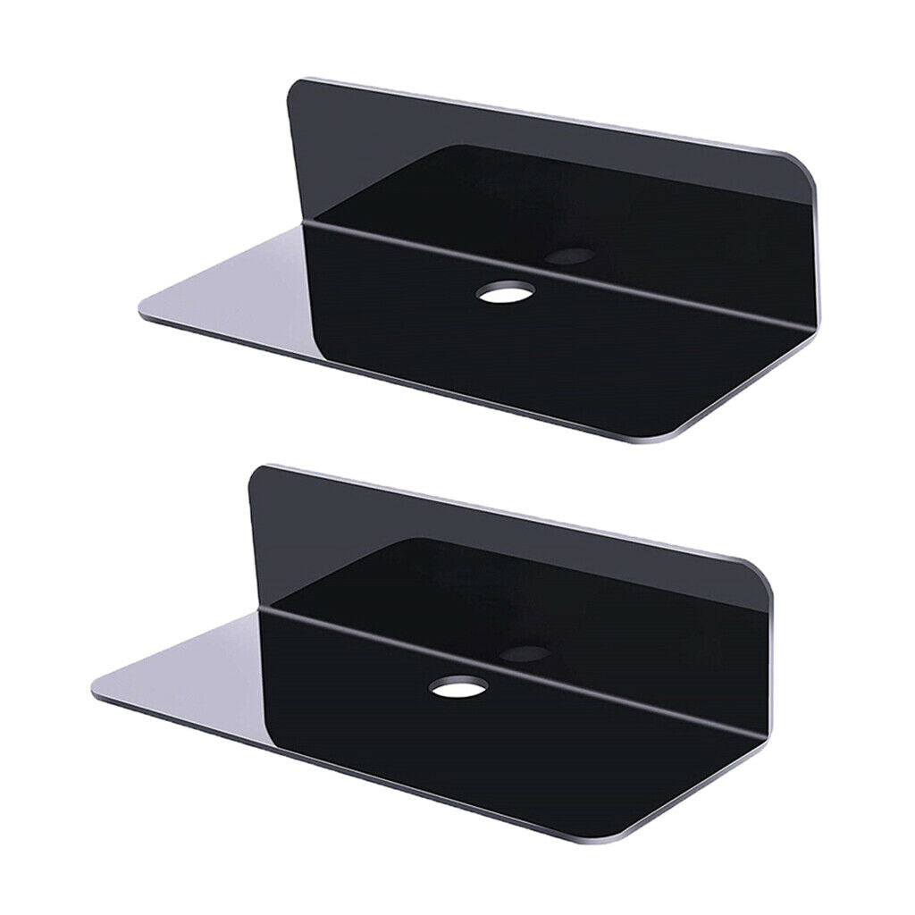 2x Floating Wall Shelf Stick-On Removable with Cable Clip for Digital Clock