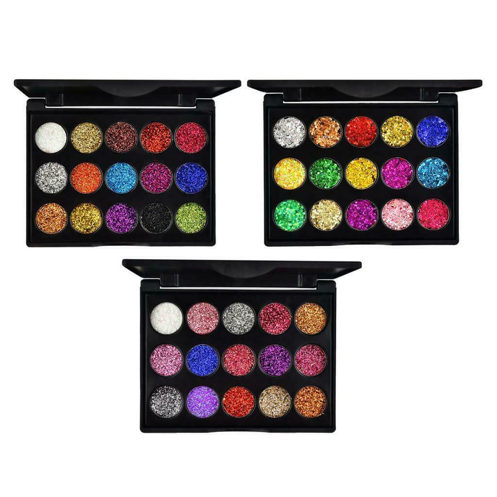 3Pack Glitter 15 Colors Eyeshadow Palette Makeup Eye Shadow Blendable Powder