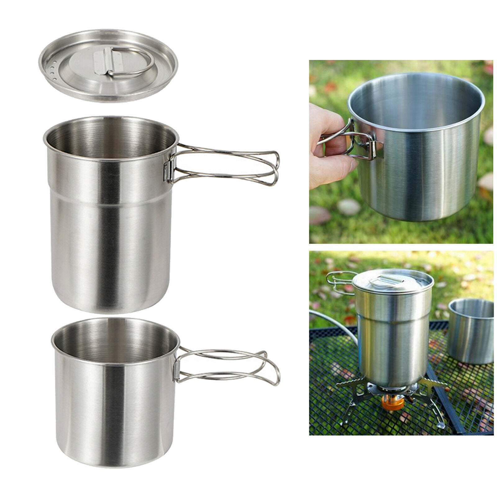 Portable 2x Camping Cup Kit Pot Cooking Bowl Hiking Adventure Outdoor Tool