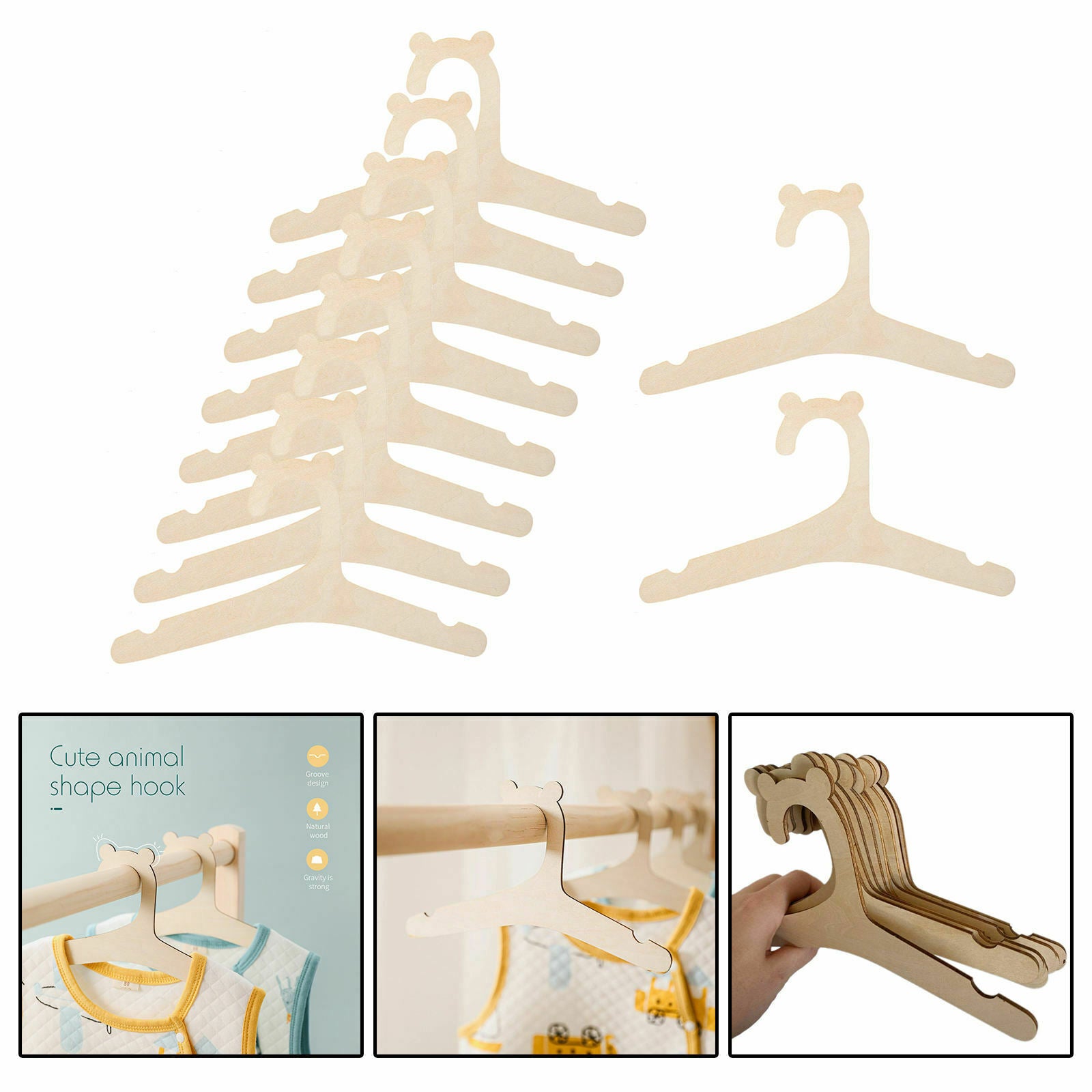 10Pcs/5Pcs Wood Baby Clothes Hangers Hanging Racks for Children 10 Pieces