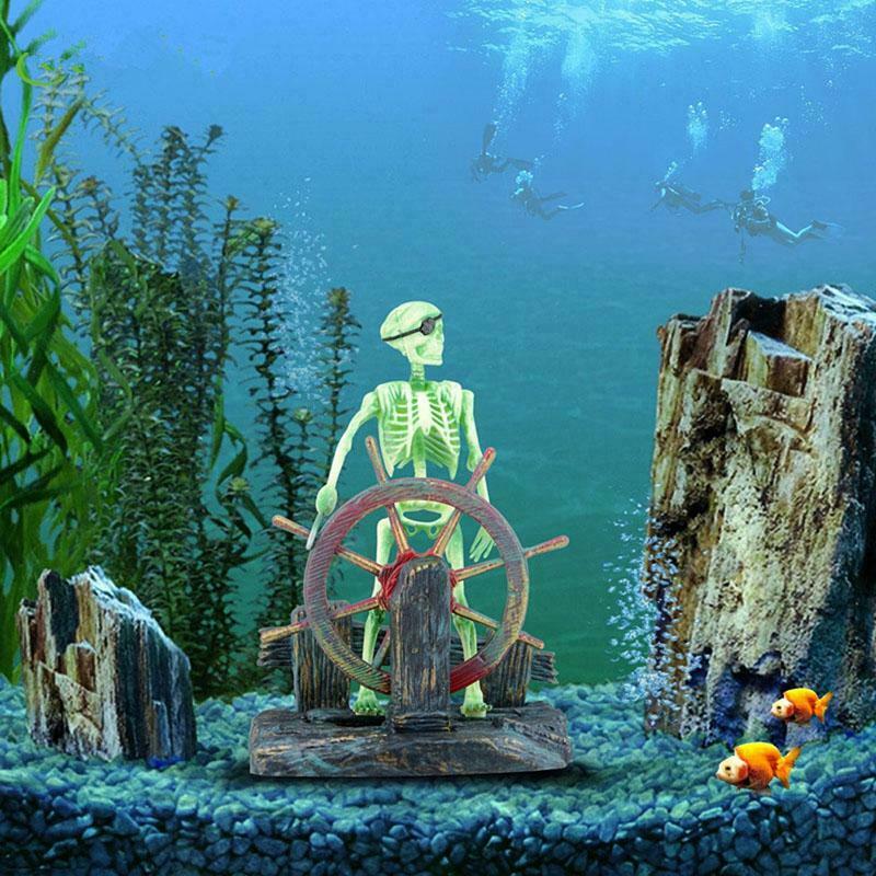 Action-Aquarium Ornament Skeleton Pirate Captain Fish Tank Decoration Landscape