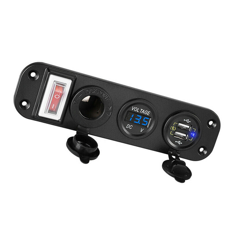 QC3.0 Auto Car Dual USB Fast Charge Cigarette Lighter Switch Panel w/ Voltmeter