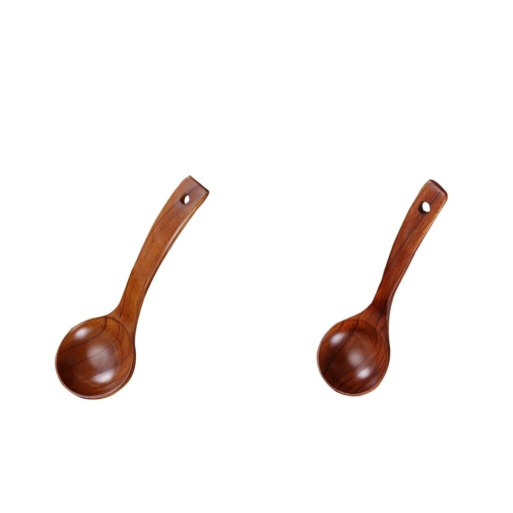 2Pcs Natural Wooden Bamboo Ladle Scoop Soups, Sauces, Casseroles, Porridge