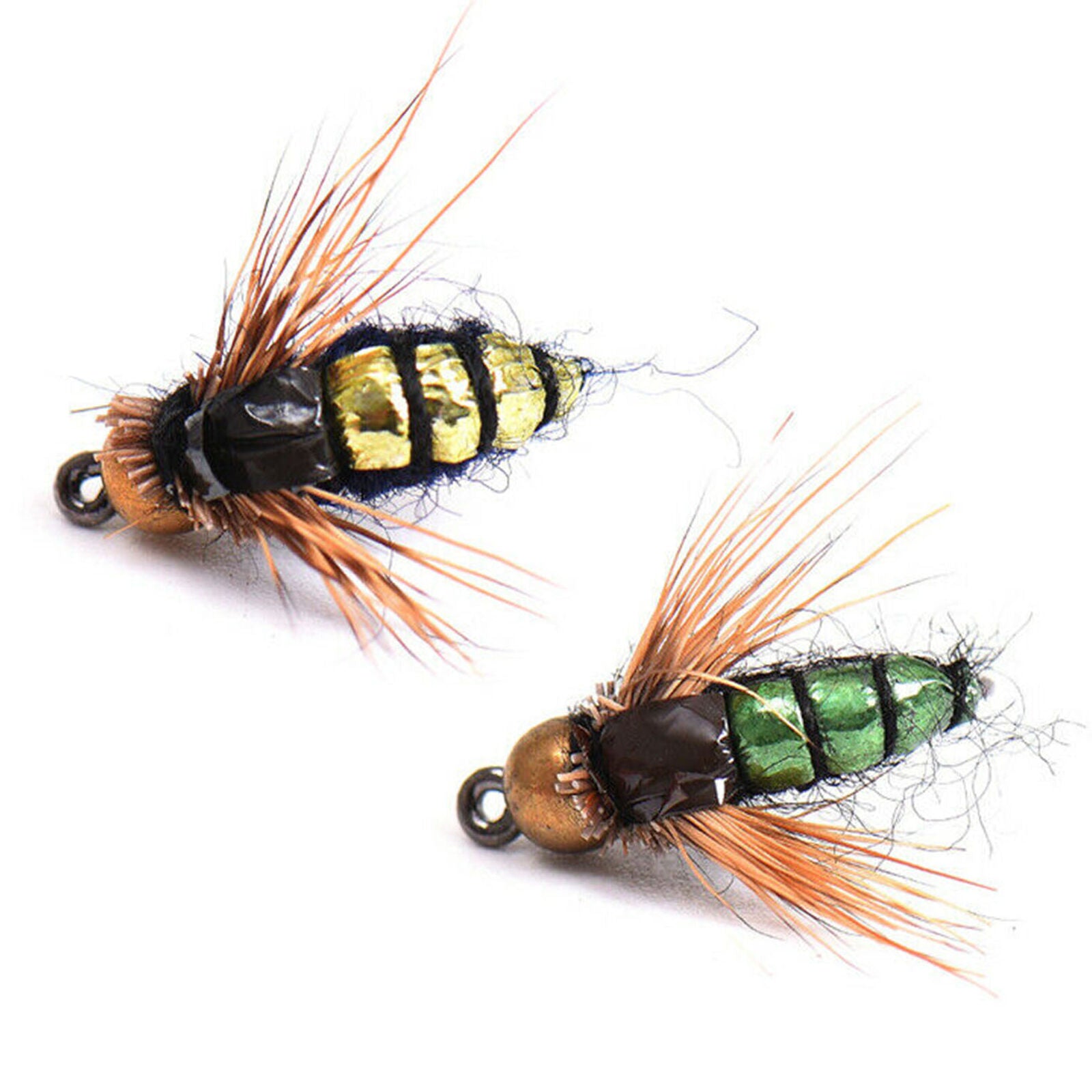 40pcs Flies Beaded Fly Fishing Dry Flies Bead head Bass Trout Lures Hook & Box
