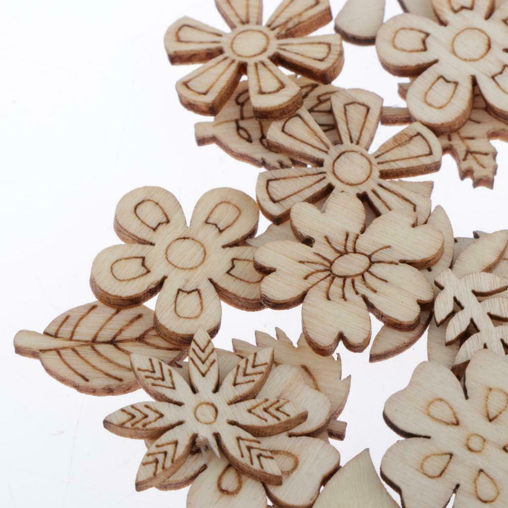 50Pcs/set Unfinished Wood Embellishments Ornament Mini Cuts Wood Shapes DIY Wood