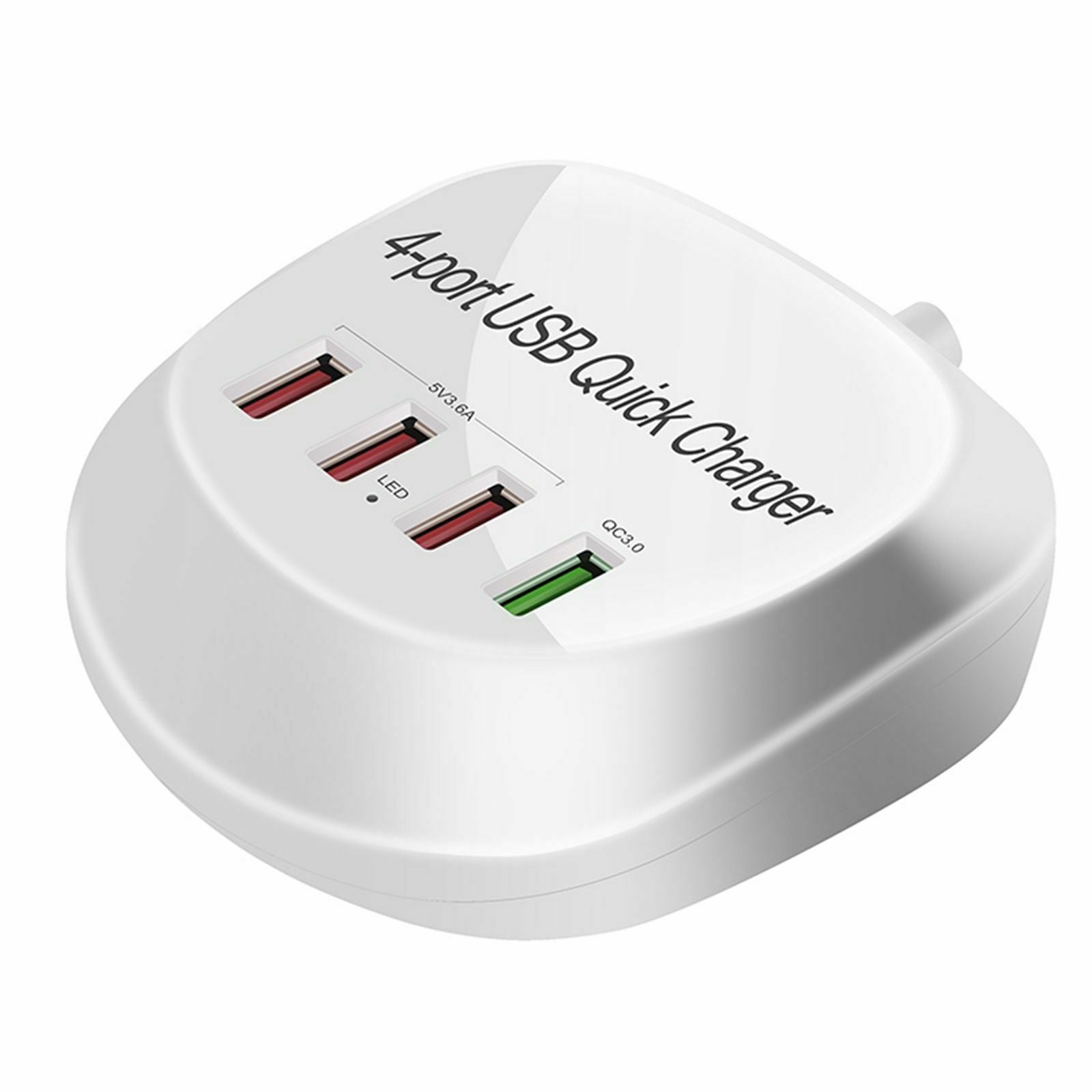 USB Charger Hub with QC 3.0 4 USB Ports 115cm Cord White Compact Plug-US