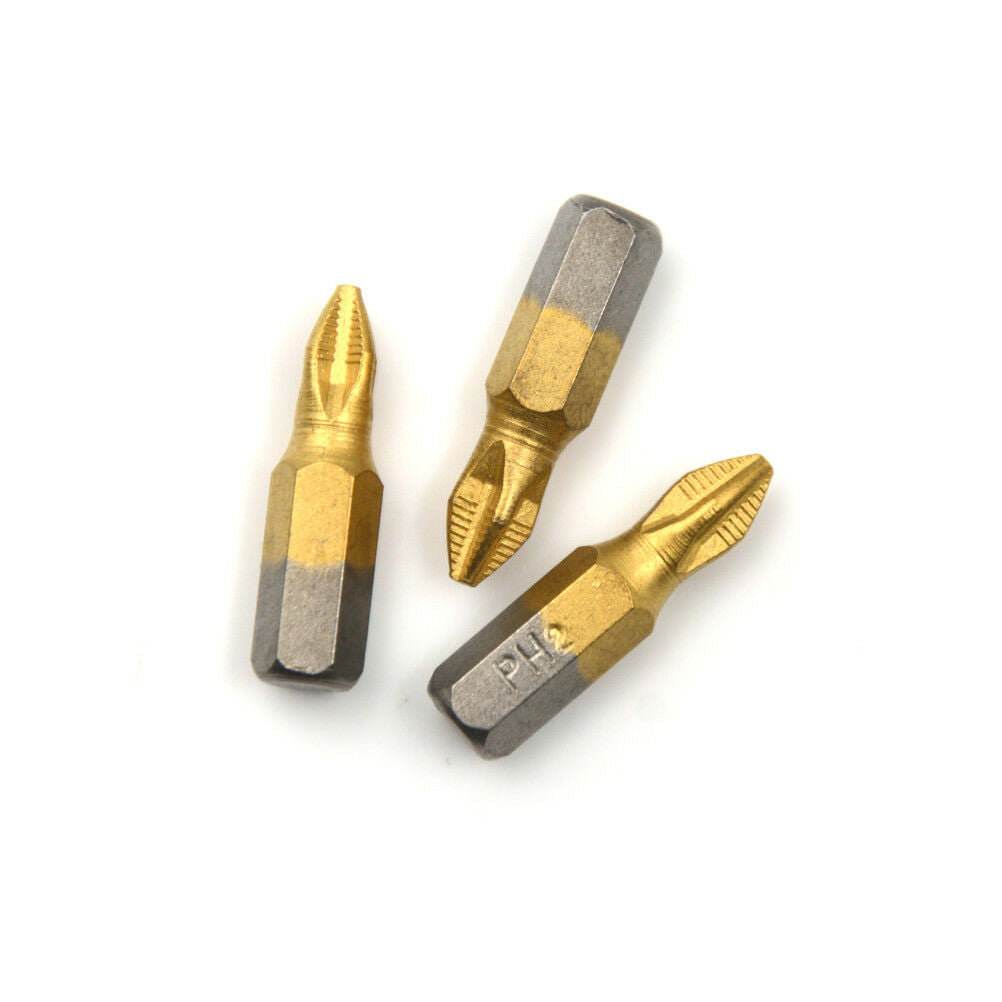 10Pcs/set 1/4" Titanium Coated Anti Slip Hex Shank PH2 Screwdriver Bit 25mDD