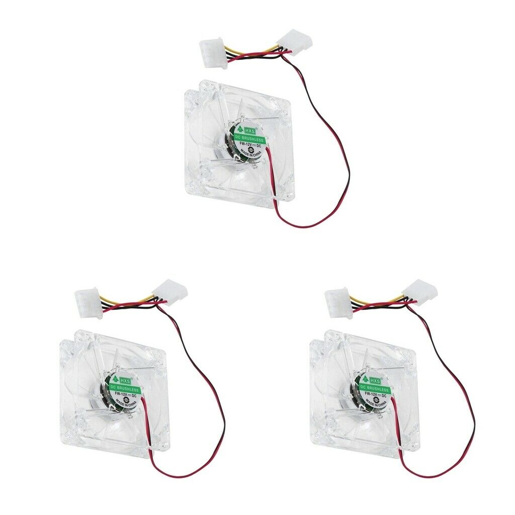 3 Pieces 12V DC Brushless Fan LED 80mm 8cm Silent Computer Case Cooler Fan