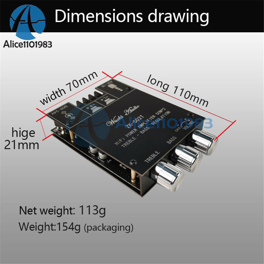 TPA3116 2*50W 2 Channel Bluetooth 5.0 Stereo Audio Amplifier Board Subwoofer