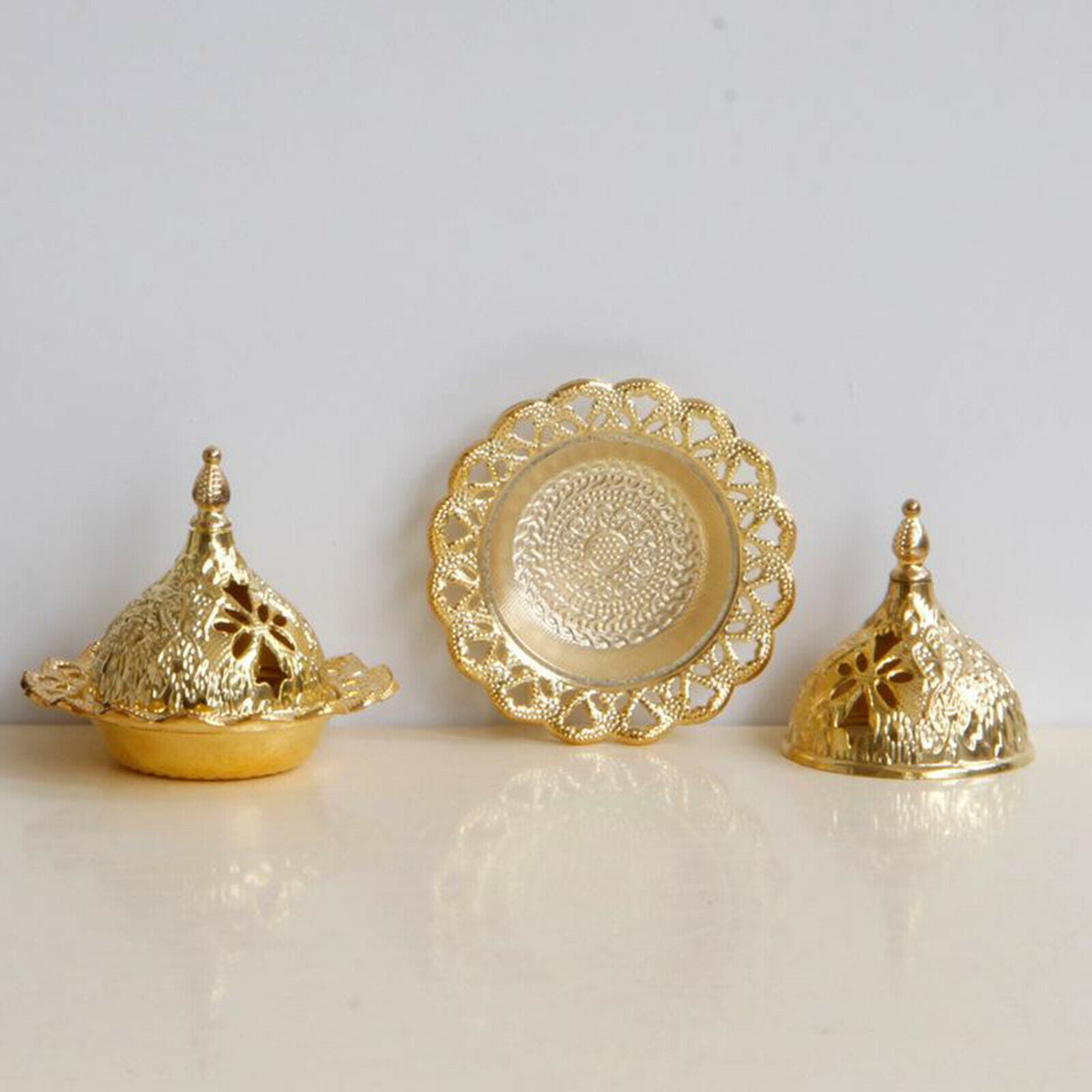 Metal Incense Cone Burner Holder Waterfall Backflow Censer Temple Golden