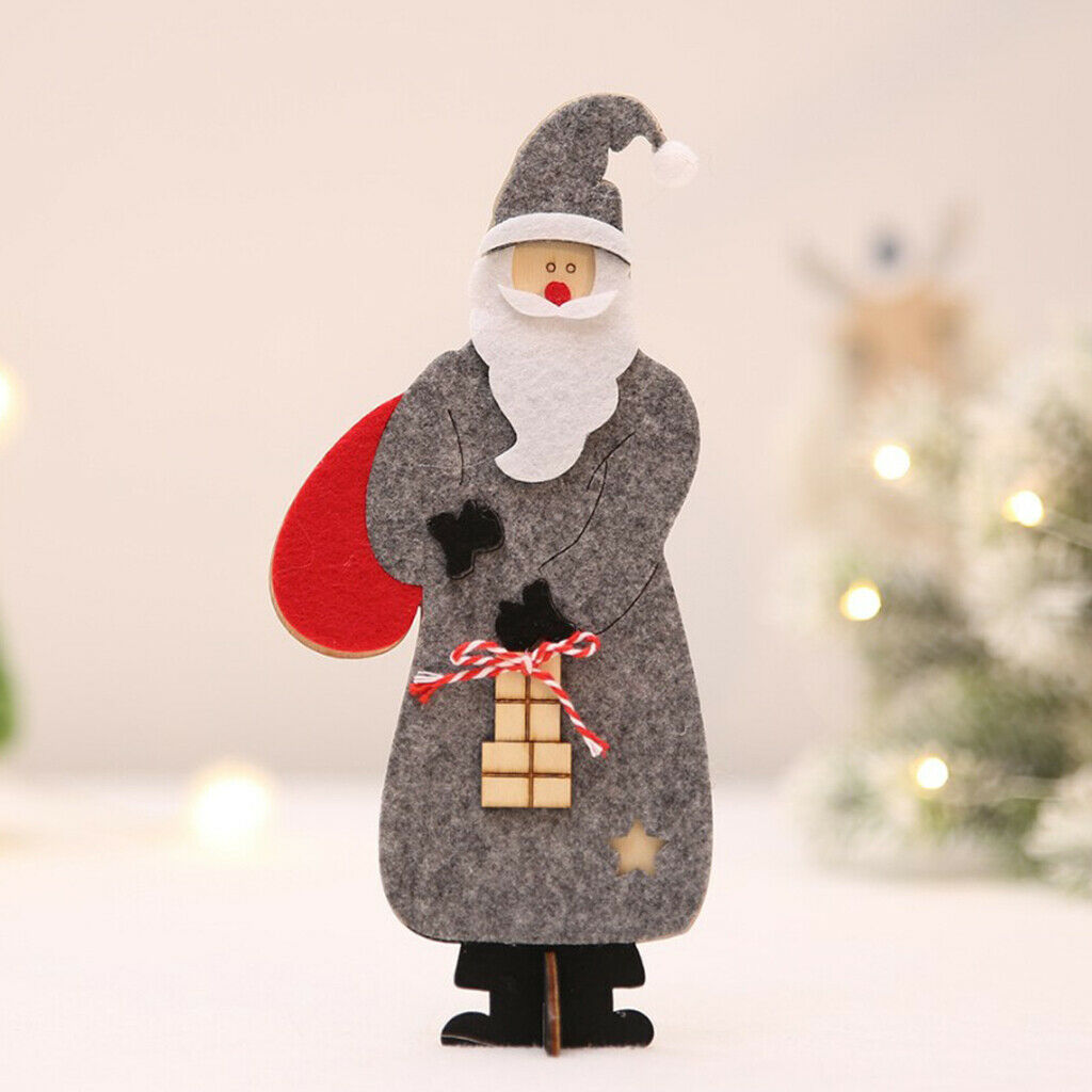 Christmas Felt Santa Claus Wooden Table Decoration Christmas Ornaments Grey