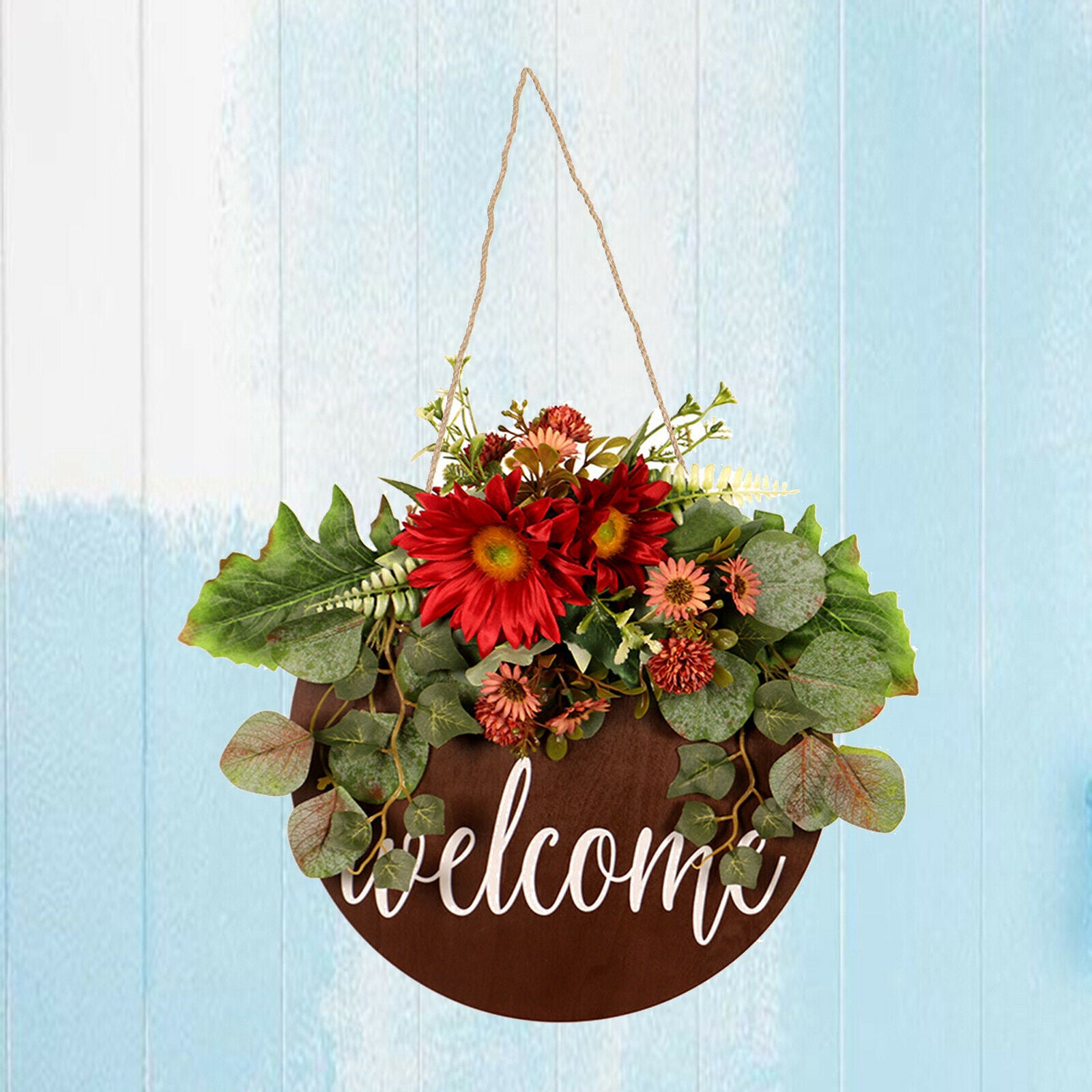 Round Wooden Welcome Door Sign Plaque Garland Ornament Holiday Decoration