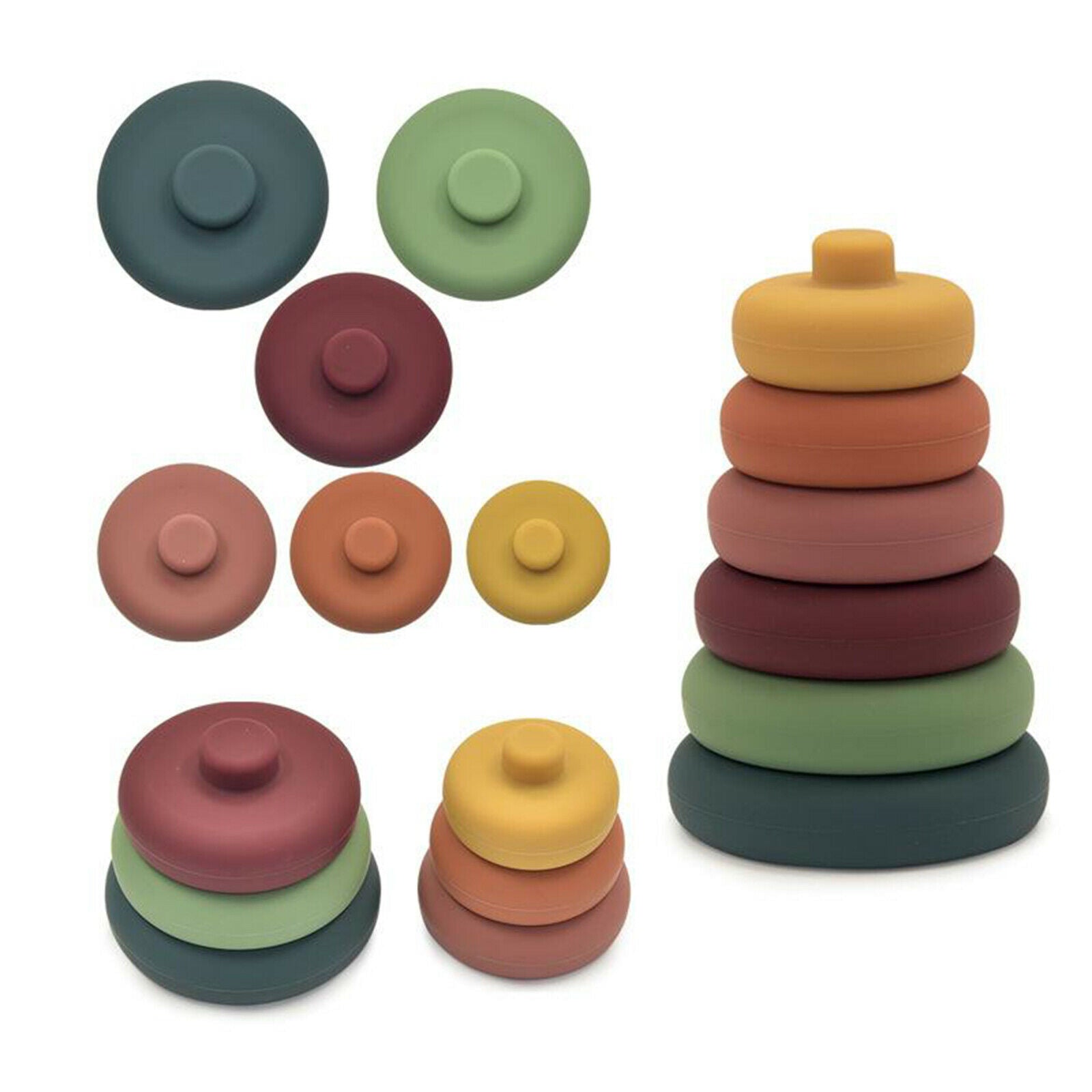 6pcs Silicone Stacking Rings Toys Building Blocks Squeeze Learning Toys