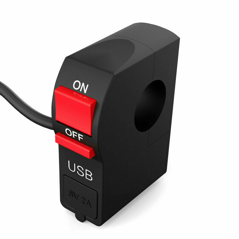Multi-function Motorcycle 7/8" Handlebar Flashing Switch w/ 2A USB Phone Charger