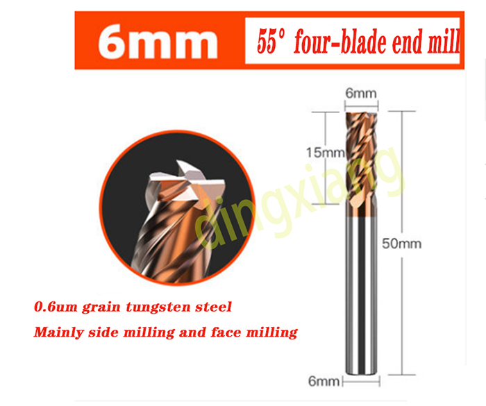1PC55° 4-Flute Tungsten Steel Milling Cutter CNC Machining End Mill 6*50*6*15mm