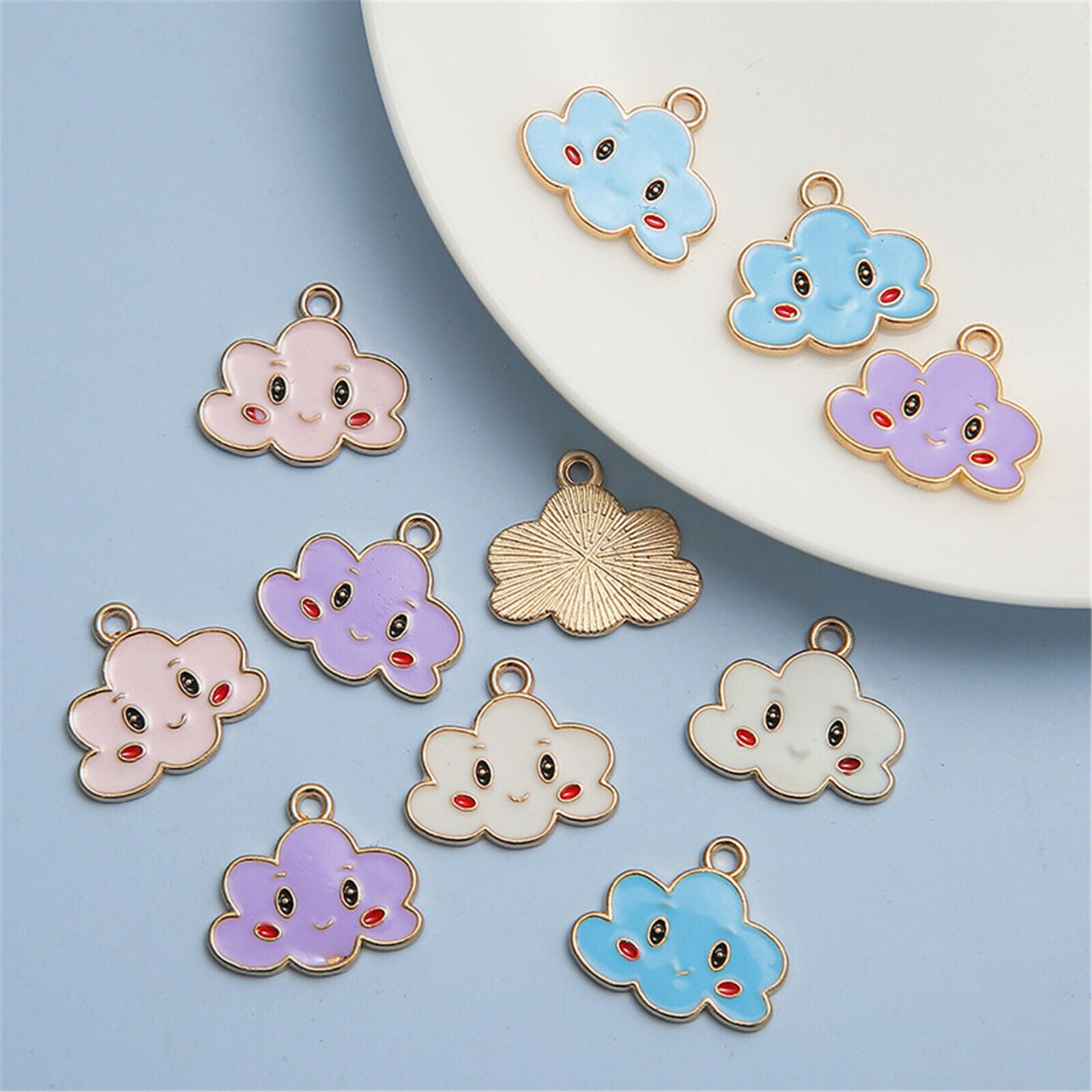 10PCS/Lot Alloy Multicolor Enamel Smile Cloud Charms Pendant DIY Findings Crafts