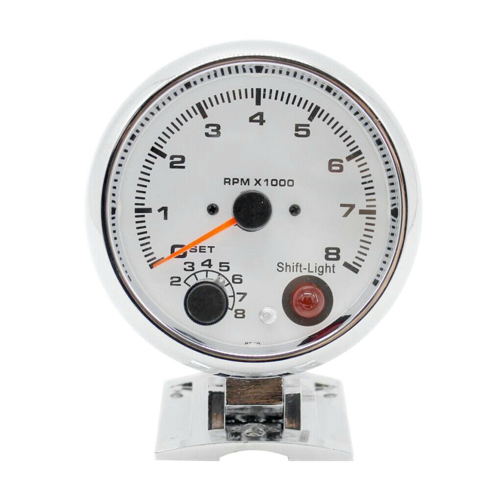 3.75" White Face Tachometer Gauge with Shift Light for Auto Car 95mm