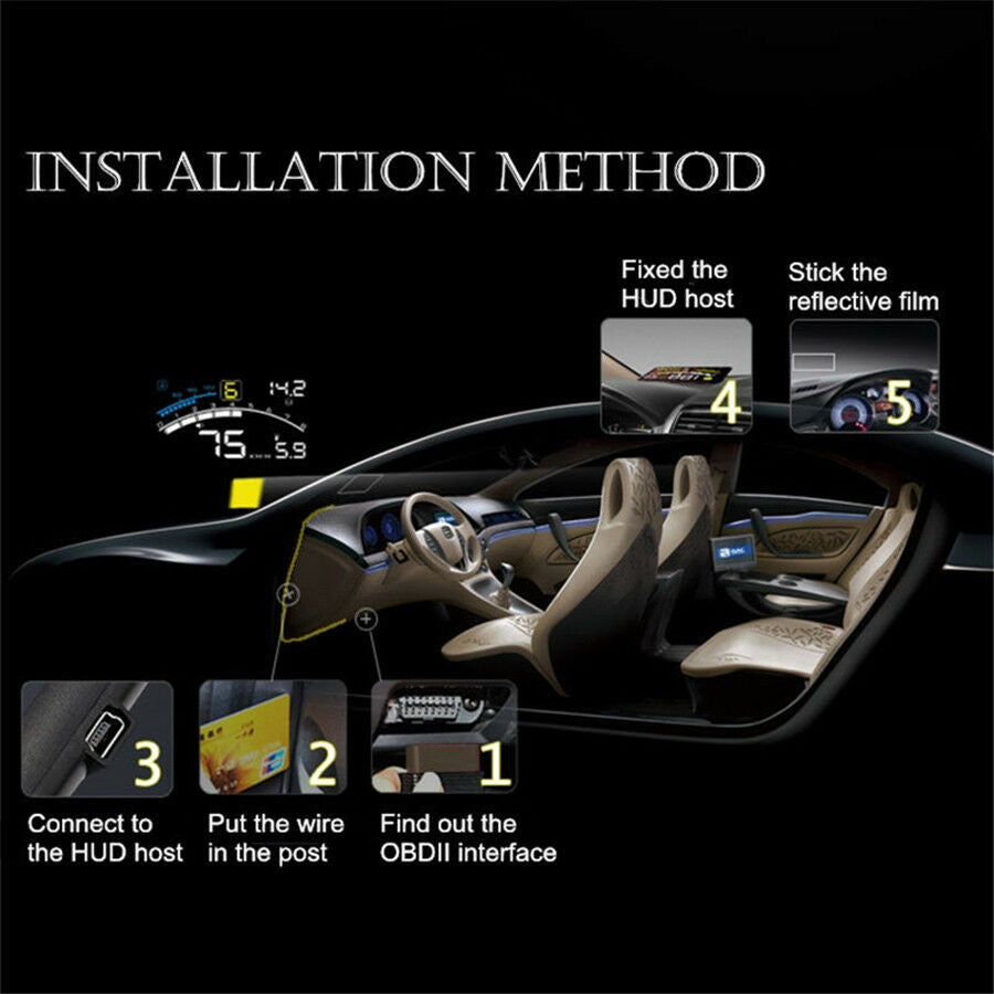 Driving Head Up Display Speedometer Projector OBD2 EOBD Speed Shift Gear Warning
