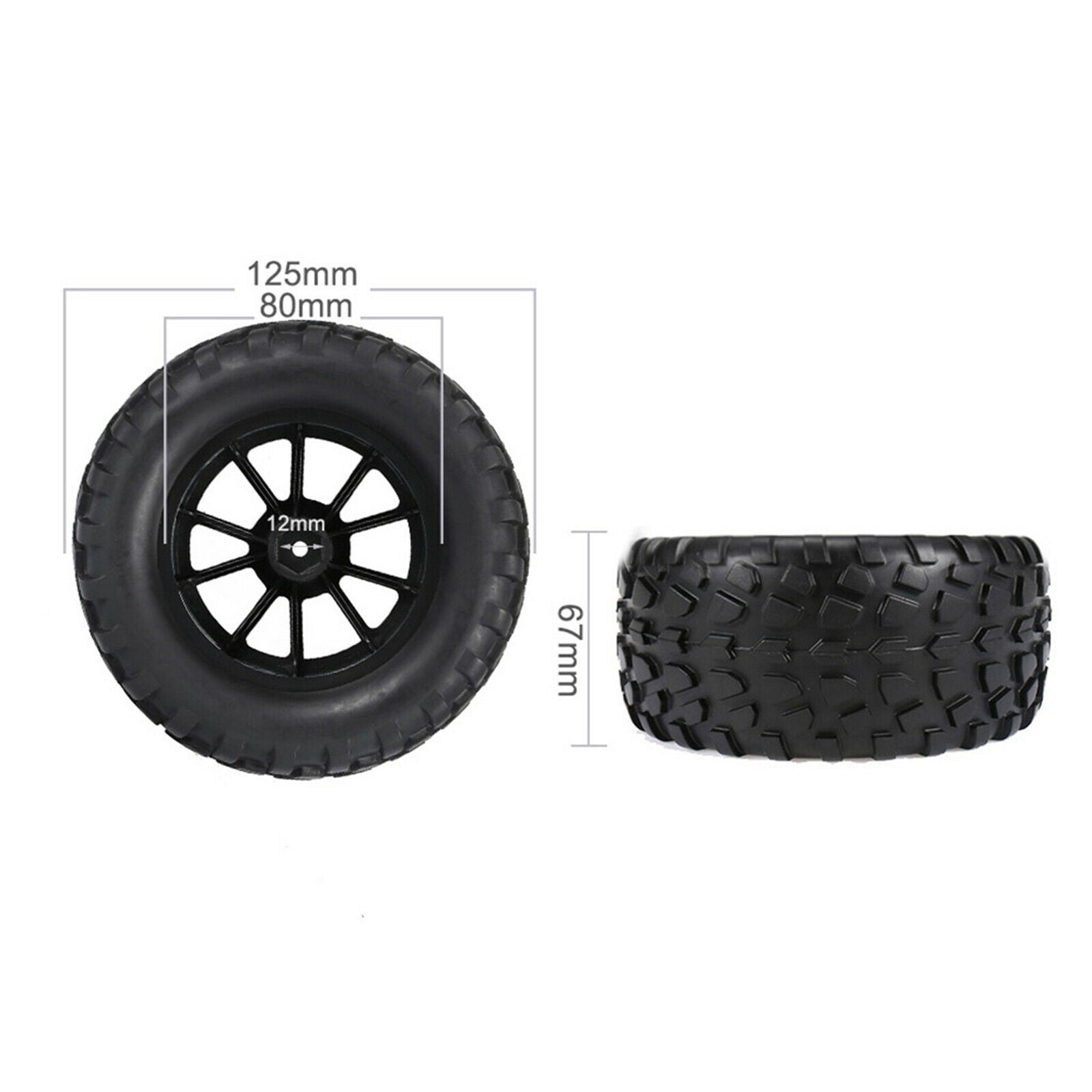 4x Tires and Wheel Rims Set Hex Hub for 1/10 Climbing Car Crawler Truck,Off-road