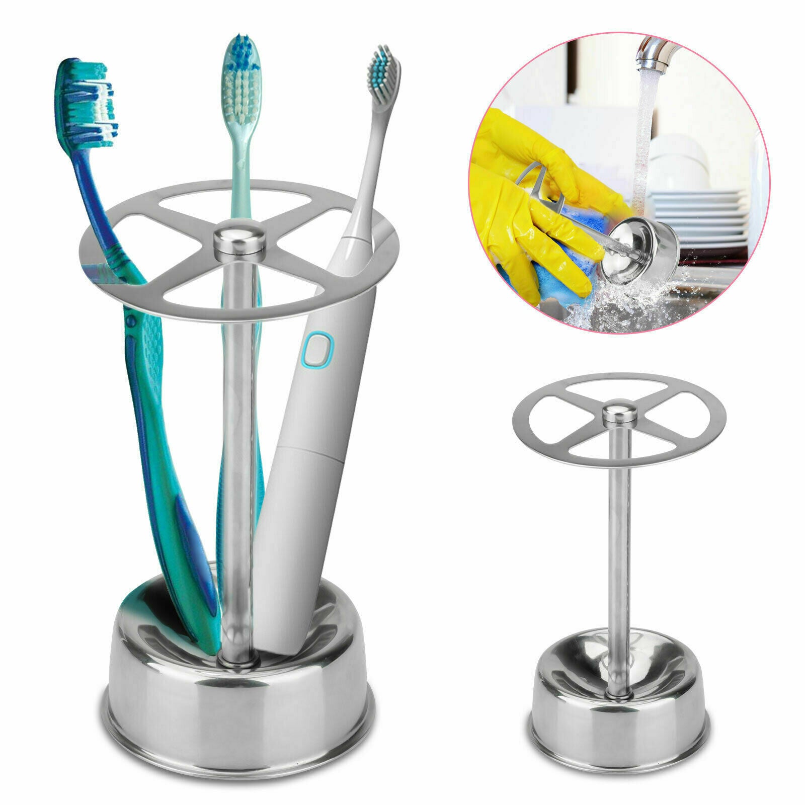 Stainless Steel Toothbrush Stand Toothpaste Holder Bathroom Organizer Freestand