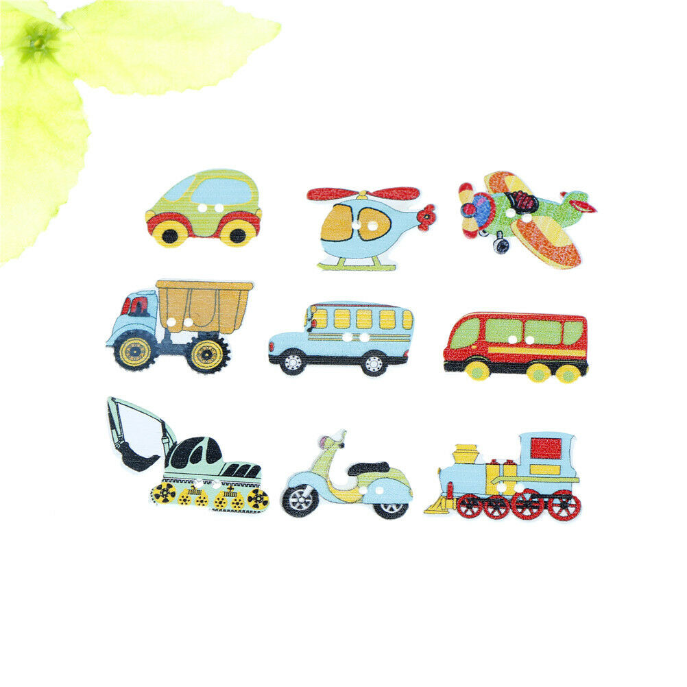 50pcs Wood Mixed Cars And Airplane Sewing Children Buttons Scrapbook Crafts XC