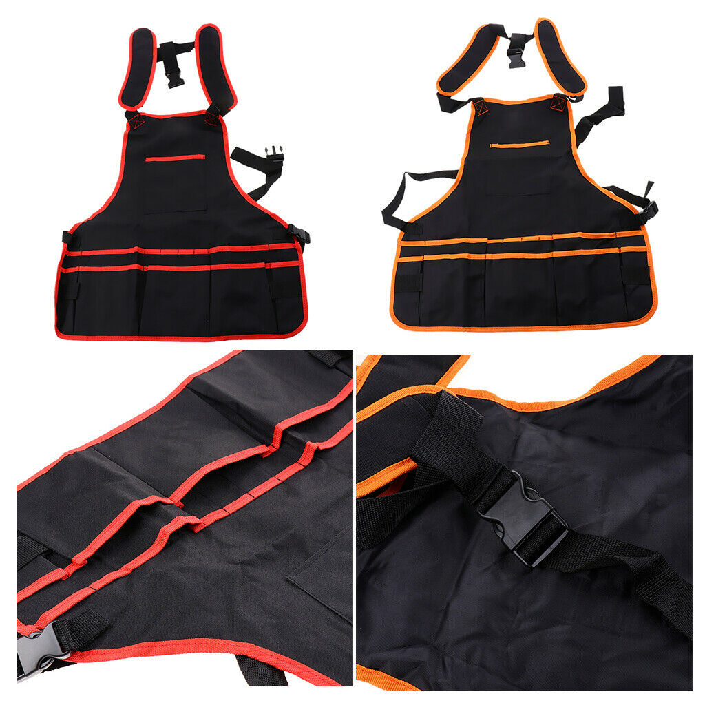 Multifunctional Oxford Cloth Work Apron with Pockets Men Women Black+Orange