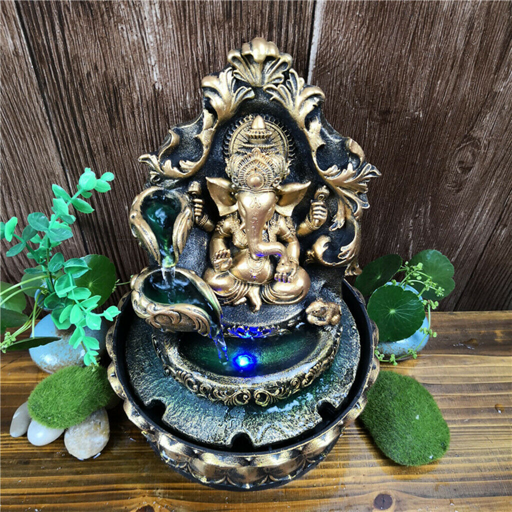 Hindu Ganesha Statue Water Fountain Waterscape Relaxing Home Decoration Arts