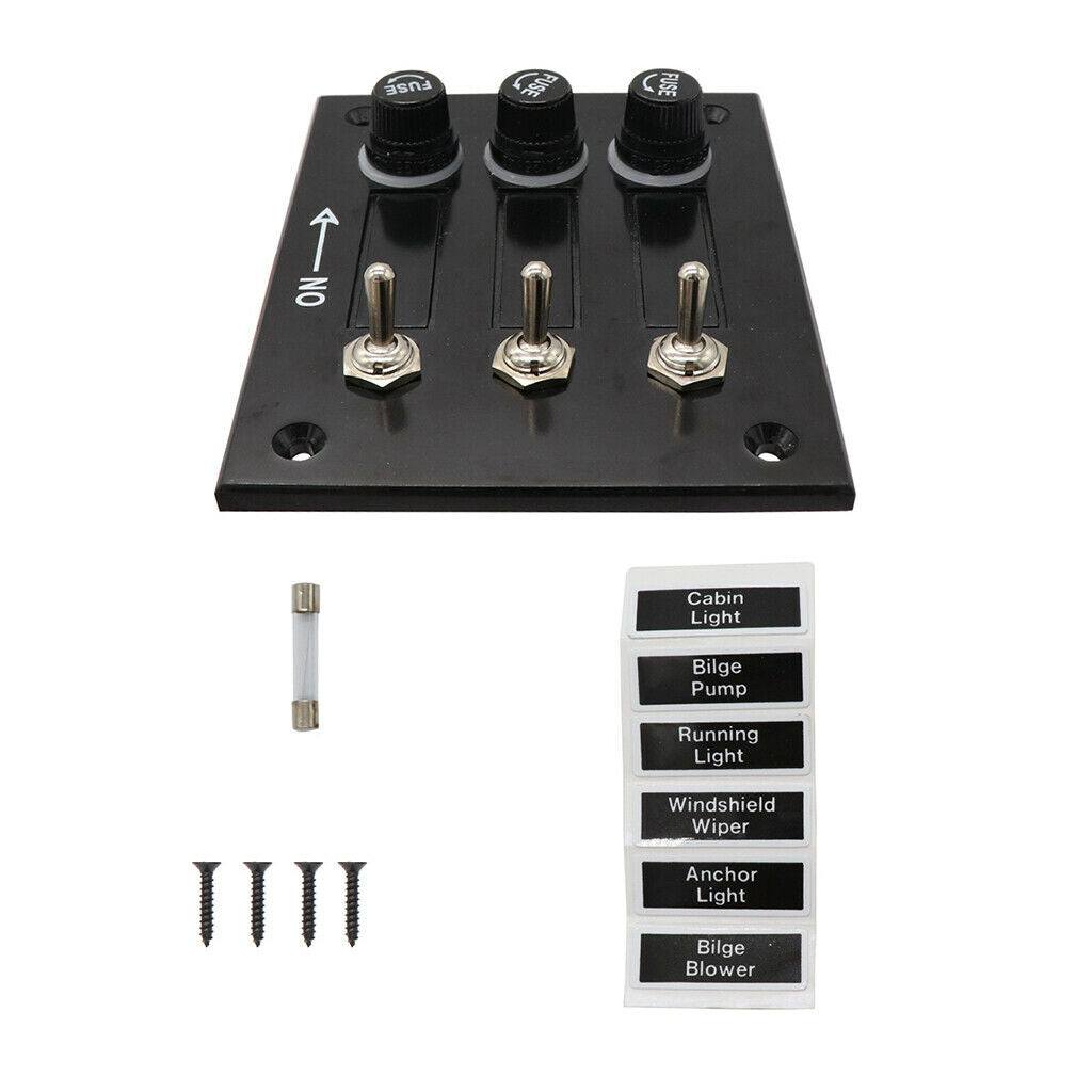 3 Gang 5A Fuse Marine Boat RV Switch Panel 12 Volt New Toggle Switch Panel
