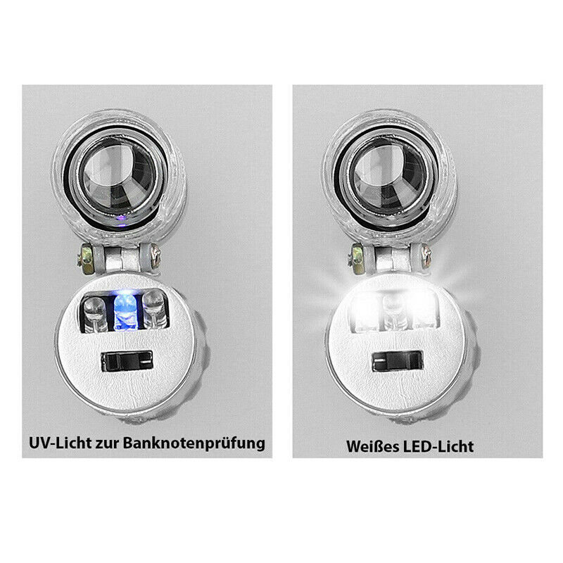 Mini 60X Jewelers Loupe Magnifier with LED Fluorescence Ultra Violet Lights