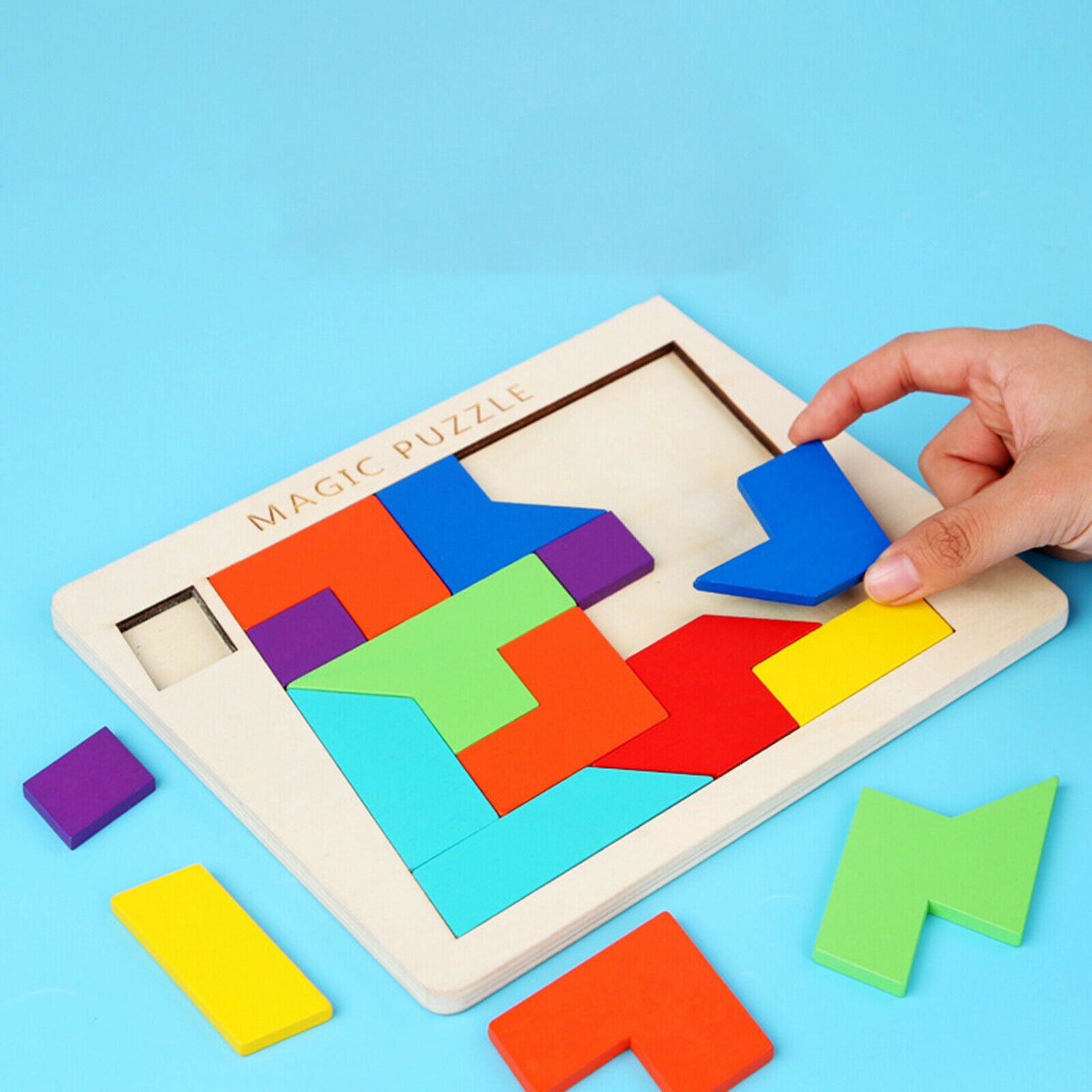Wood Tangram Puzzle Kids Wood Tangram Puzzle IQ Game Shape Puzzles Brain Teaser