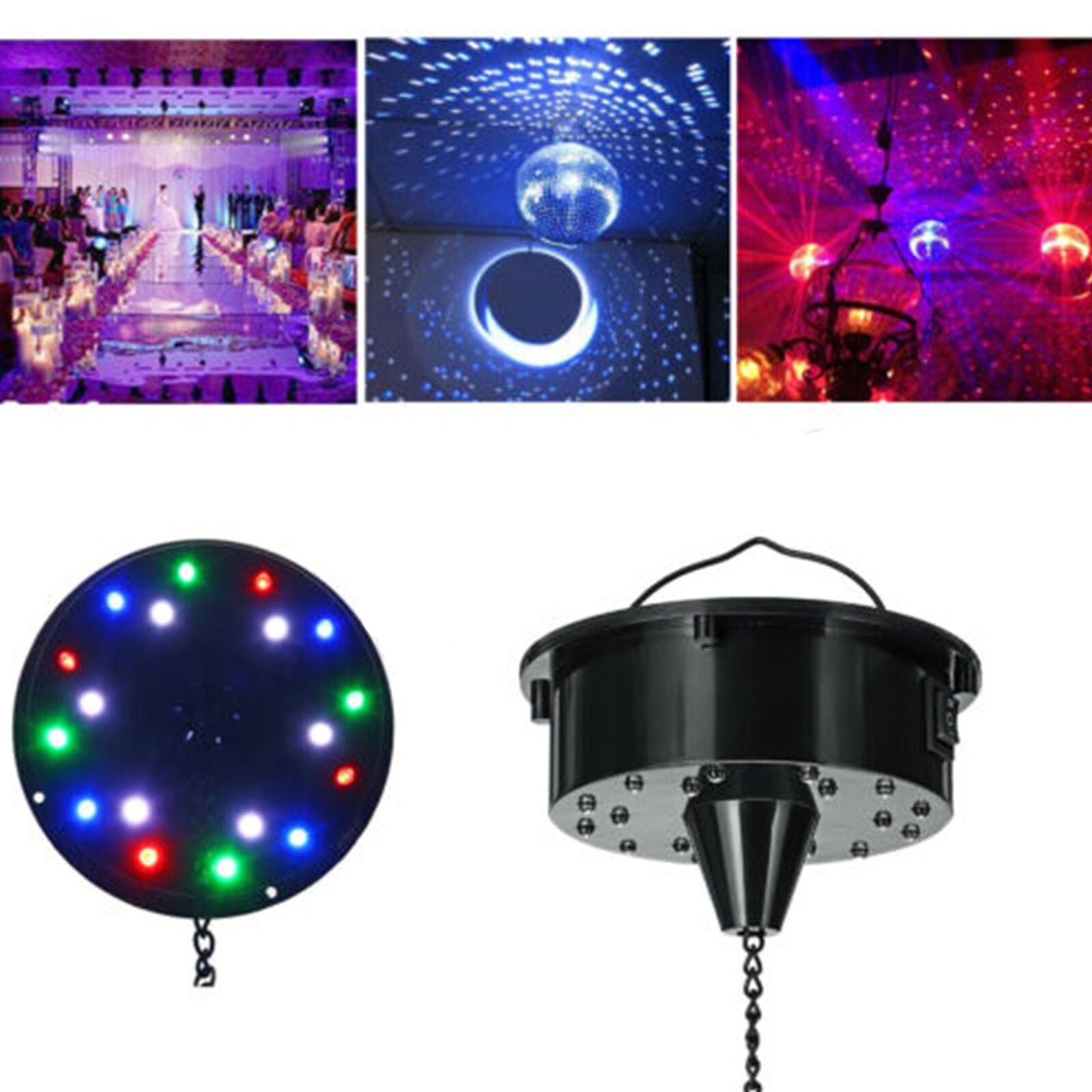 6RPM RGB Light Rotating Motor 18 LED For Mirror Disco Ball 6" 8" 12" DJ Party