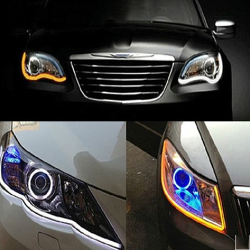 2x 60cm LED Light Strips Tube Switchback White/Amber Flexible DRL Turn Signal