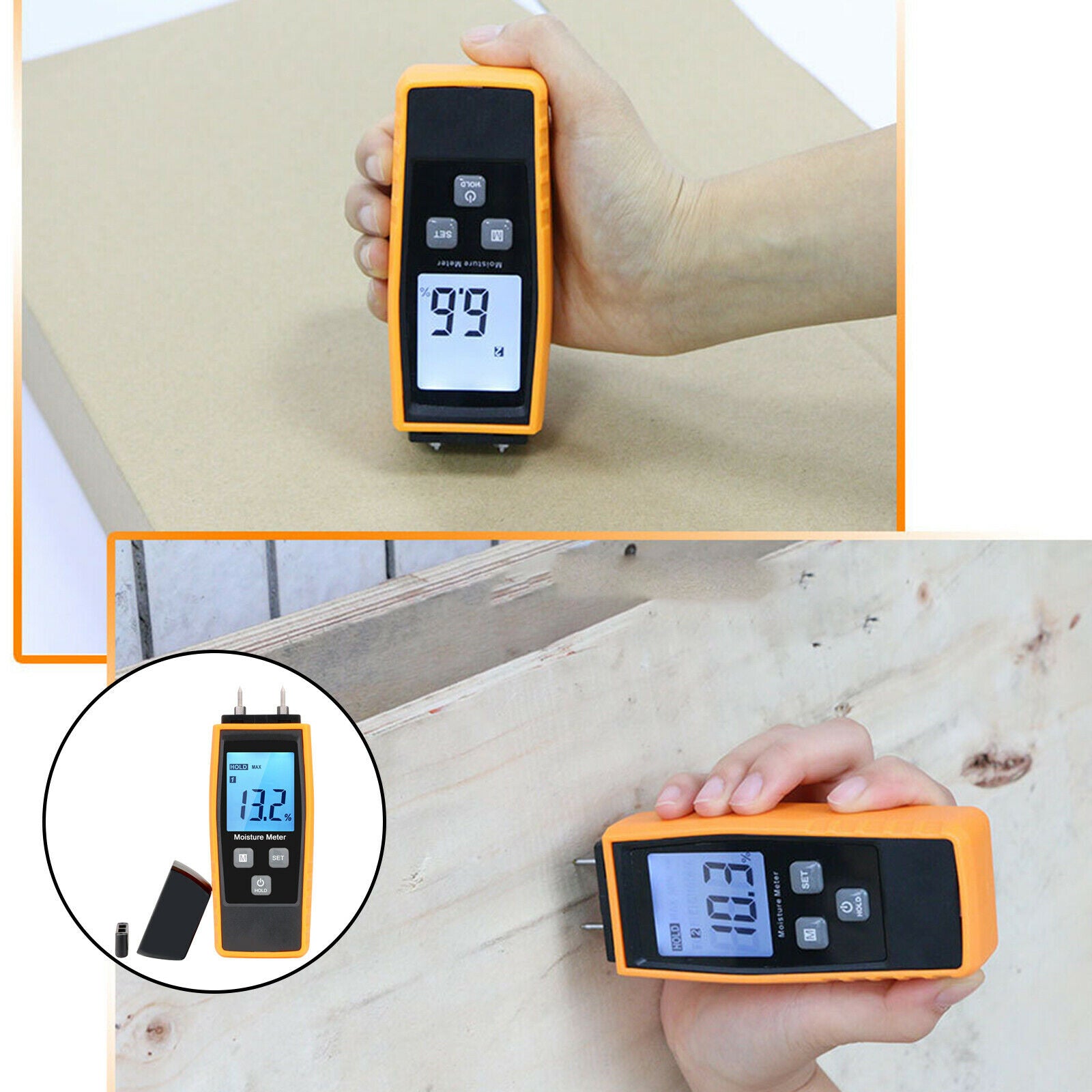 Moisture Meter Needle Type for Building Materials LCD Display Easy Operate