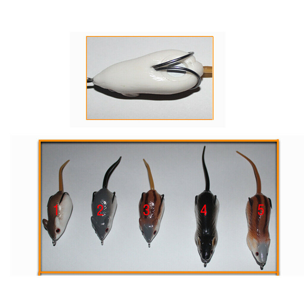 5x Top Water Mouse Lures Soft Mice Rats Fishing Baits Set with Tackle Box